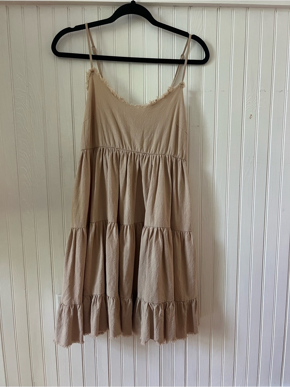 Pink Lily Dress Womens M Beige Tiered Babydoll Cotton Boho Prairie Cottagecore